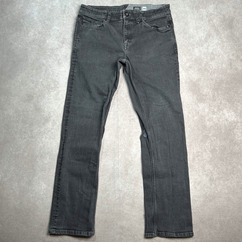 Volcom Solver Modern Straight Jeans Mens 34 Charcoal Gray Dark Wash Denim Pants